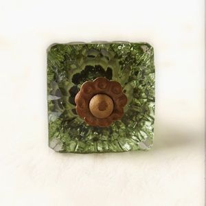 Anthropologie Green Glass Faceted Cube Knobs (2)